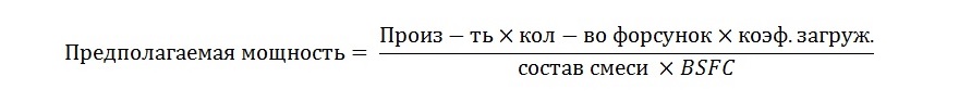 Рассчитать производительность форсунок